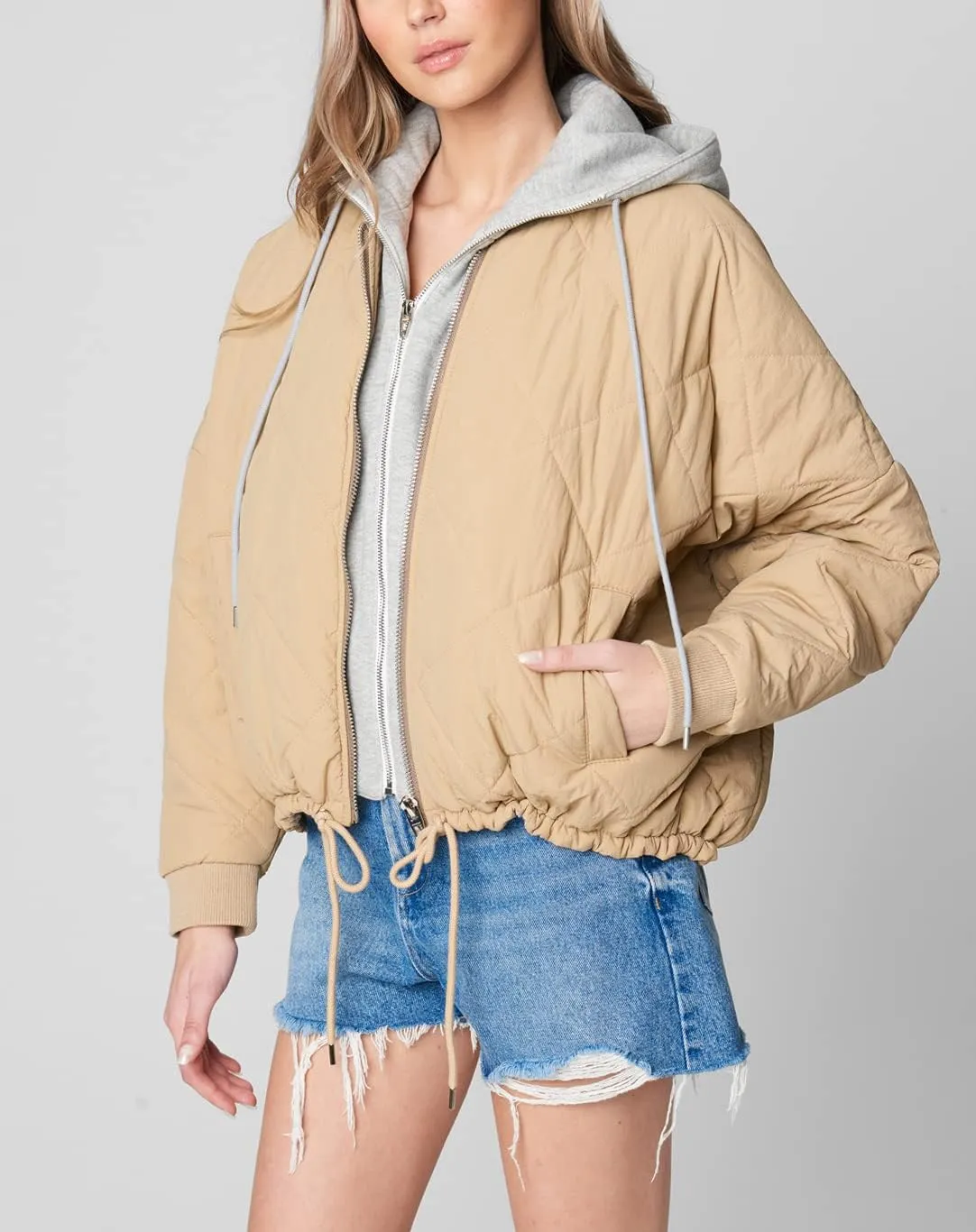 [BLANKNYC] womens Luxury Clothing Quilted Print Jacket, Comfortable & Stylish Windbreaker Coat