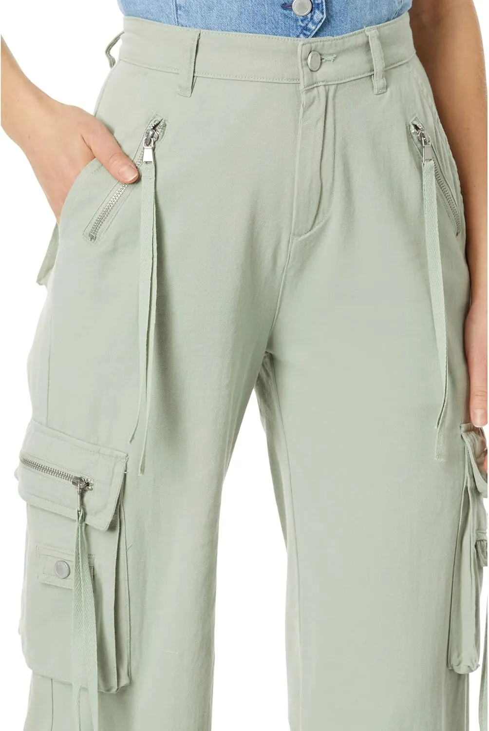 [BLANKNYC] Womens Luxury Clothing Rib Cage Wide Leg Oversized Cargo Pants, Comfortable & Stylish