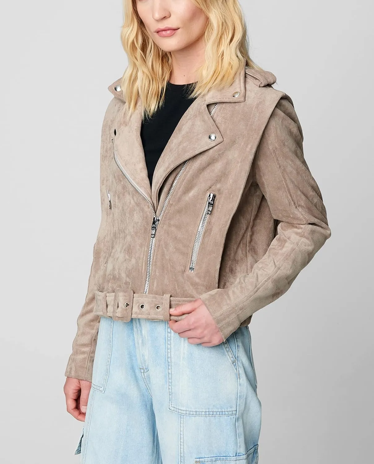 [BLANKNYC] Womens Luxury Clothing Suede Moto Jacket, Comfortable & Stylish Coat