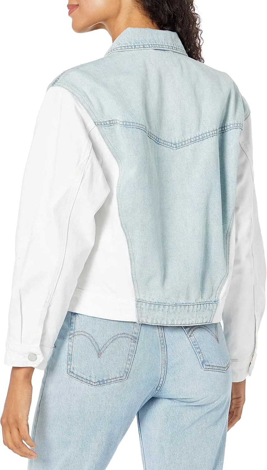 [BLANKNYC] Womens Luxury Clothing Two Toned Indigo & White Patchwork Denim Trucker Jacket, Comfortable & Stylish