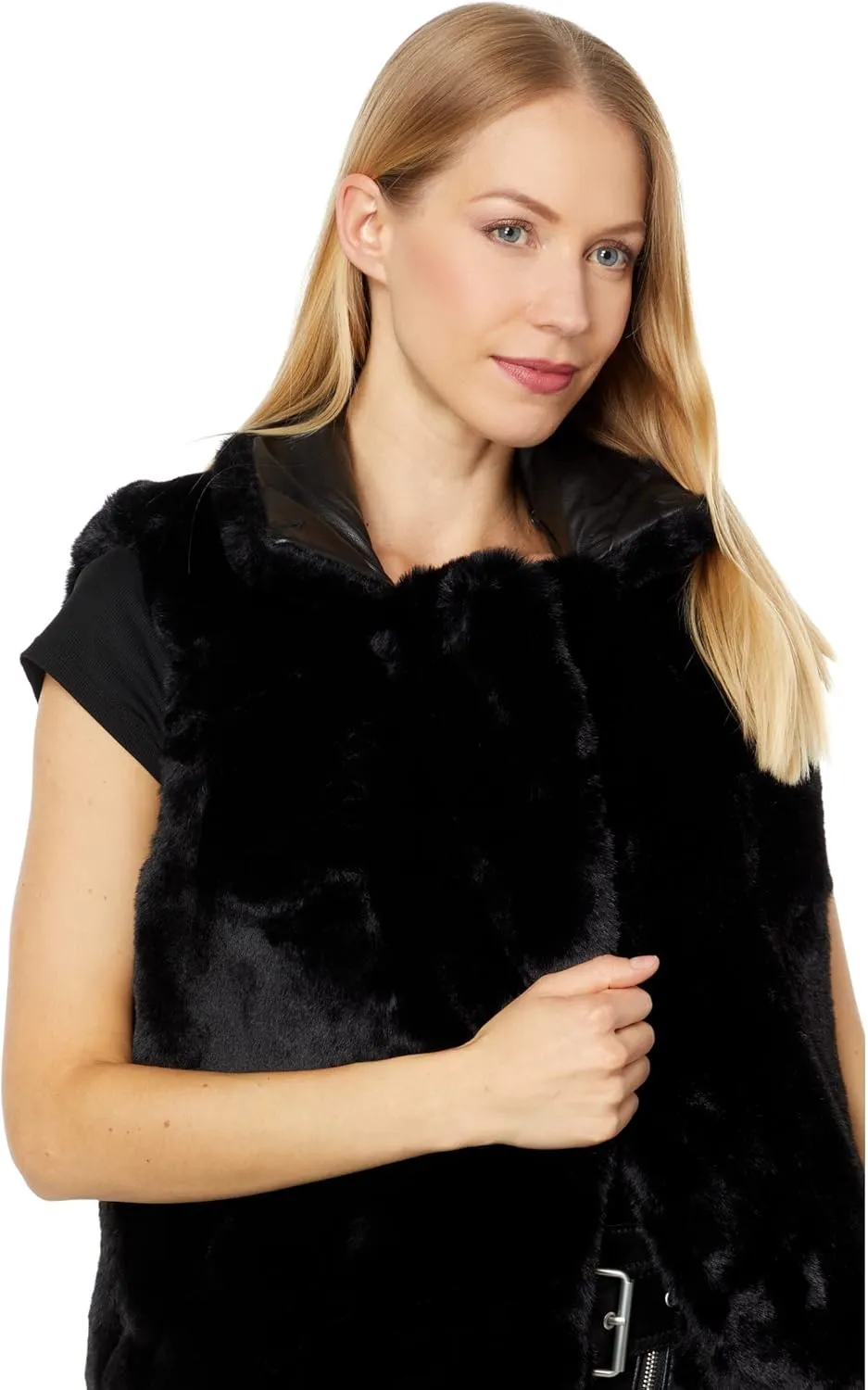 [BLANKNYC] Womens Luxury Clothing Vegan Leather Moto Jacket With Fur Trim, Comfortable & Stylish Coat