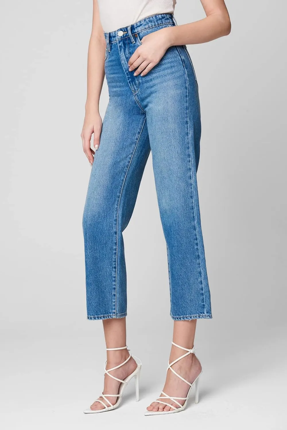 [BLANKNYC] Womens Medium Wash Five Pocket High Straight Leg Jeans, Stylish & Comfortable Pants
