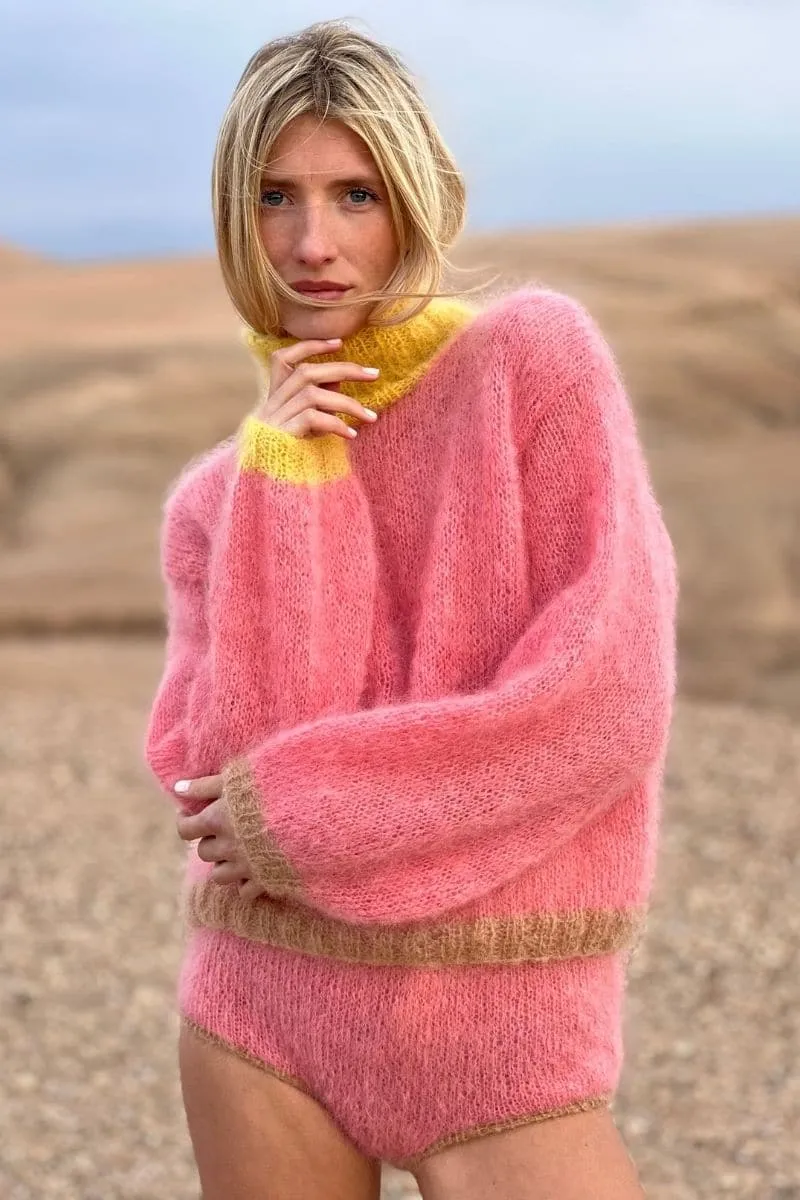BLUSH COLORBLOCK MOCK NECK MOHAIR SWEATER