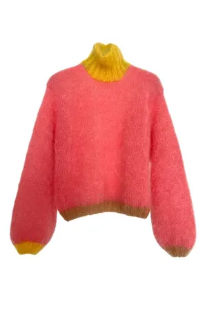 BLUSH COLORBLOCK MOCK NECK MOHAIR SWEATER