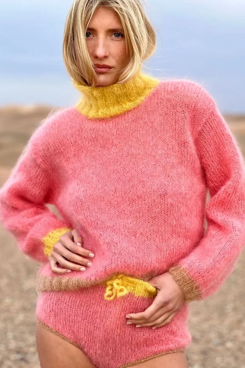 BLUSH COLORBLOCK MOCK NECK MOHAIR SWEATER