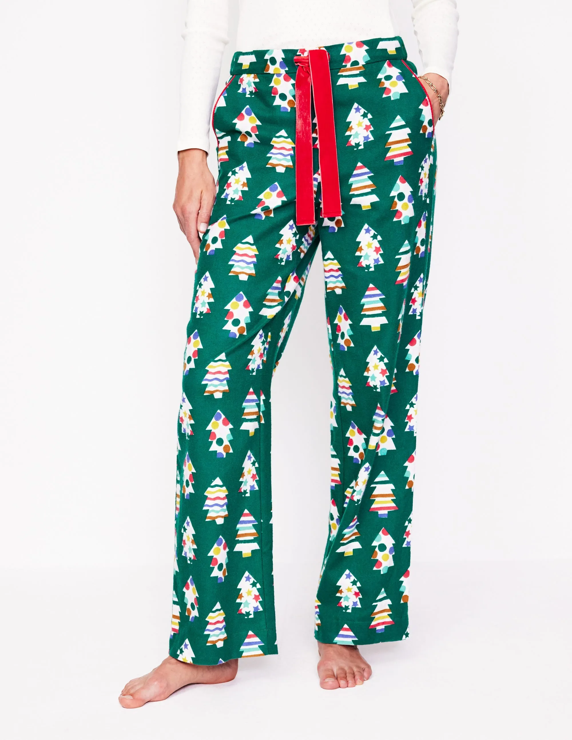 Brushed Cotton Pyjama Trousers-Malachite, Christmas Trees