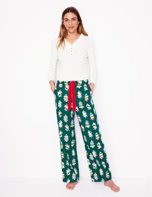Brushed Cotton Pyjama Trousers-Malachite, Christmas Trees