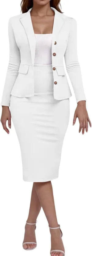 Canbebig Womens Suits 2 Piece Set Lapel Blazer and Pencil Skirt Dressy Suits Business Skirt Suits Work Office Fashion Outfits
