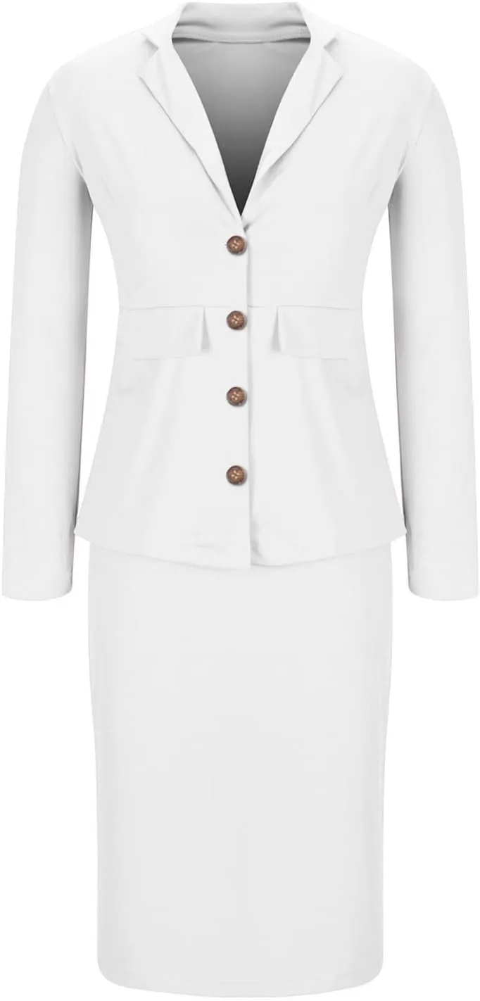 Canbebig Womens Suits 2 Piece Set Lapel Blazer and Pencil Skirt Dressy Suits Business Skirt Suits Work Office Fashion Outfits