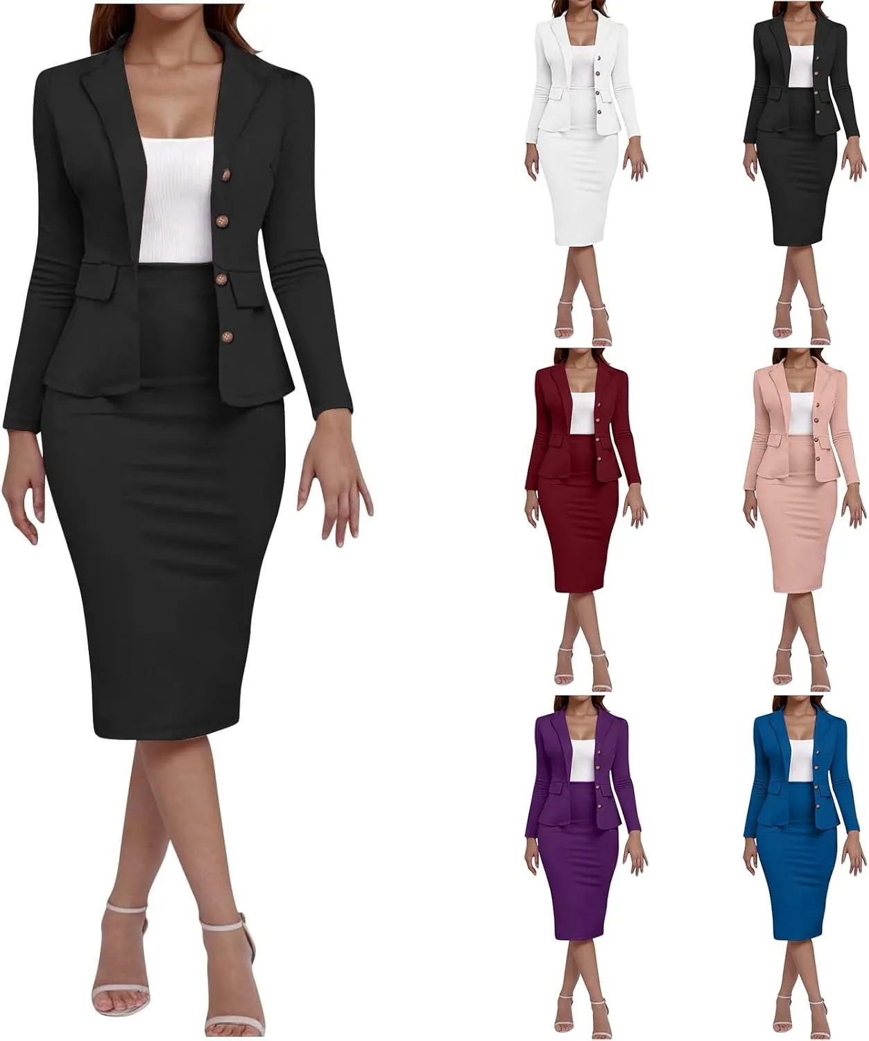 Canbebig Womens Suits 2 Piece Set Lapel Blazer and Pencil Skirt Dressy Suits Business Skirt Suits Work Office Fashion Outfits