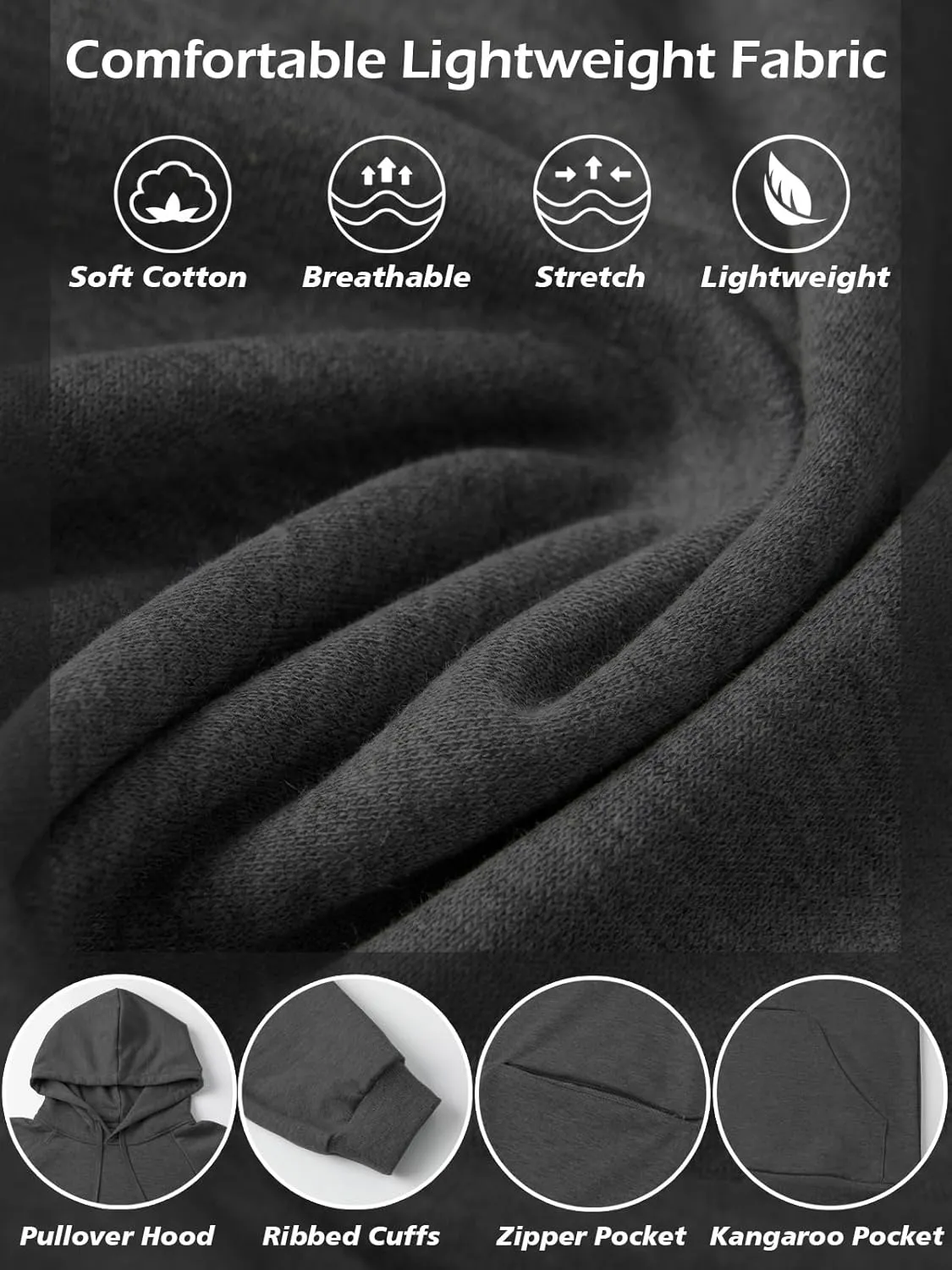 CARWORNIC Men's Hoodies Pullover Soft Hooded Sweatshirts Long Sleeve Casual Hoodies with Zipper Pocket
