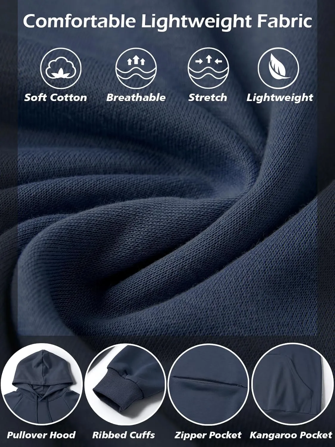 CARWORNIC Men's Hoodies Pullover Soft Hooded Sweatshirts Long Sleeve Casual Hoodies with Zipper Pocket
