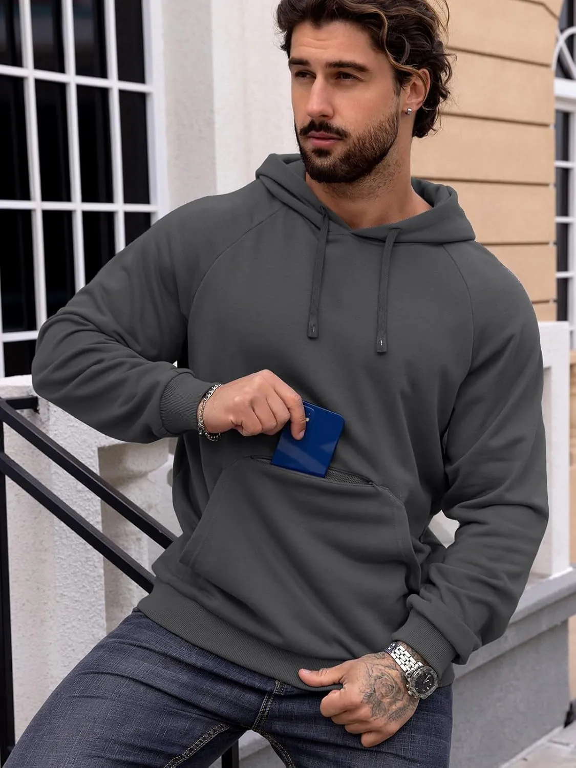 CARWORNIC Men's Hoodies Pullover Soft Hooded Sweatshirts Long Sleeve Casual Hoodies with Zipper Pocket