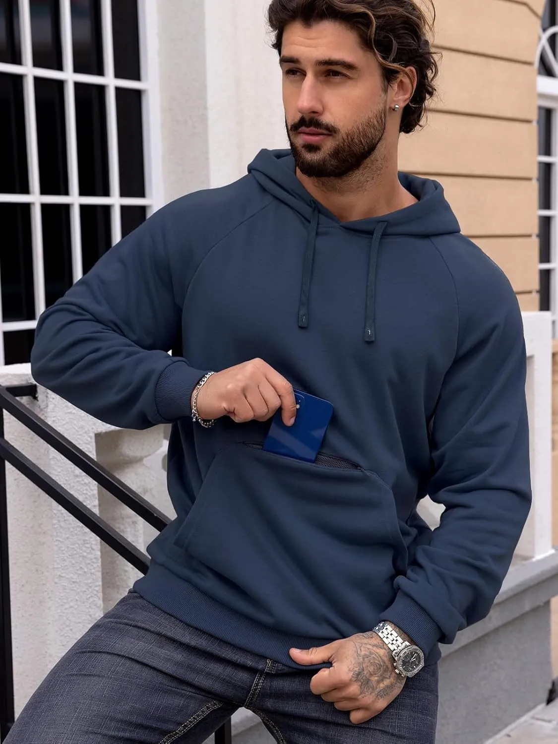 CARWORNIC Men's Hoodies Pullover Soft Hooded Sweatshirts Long Sleeve Casual Hoodies with Zipper Pocket