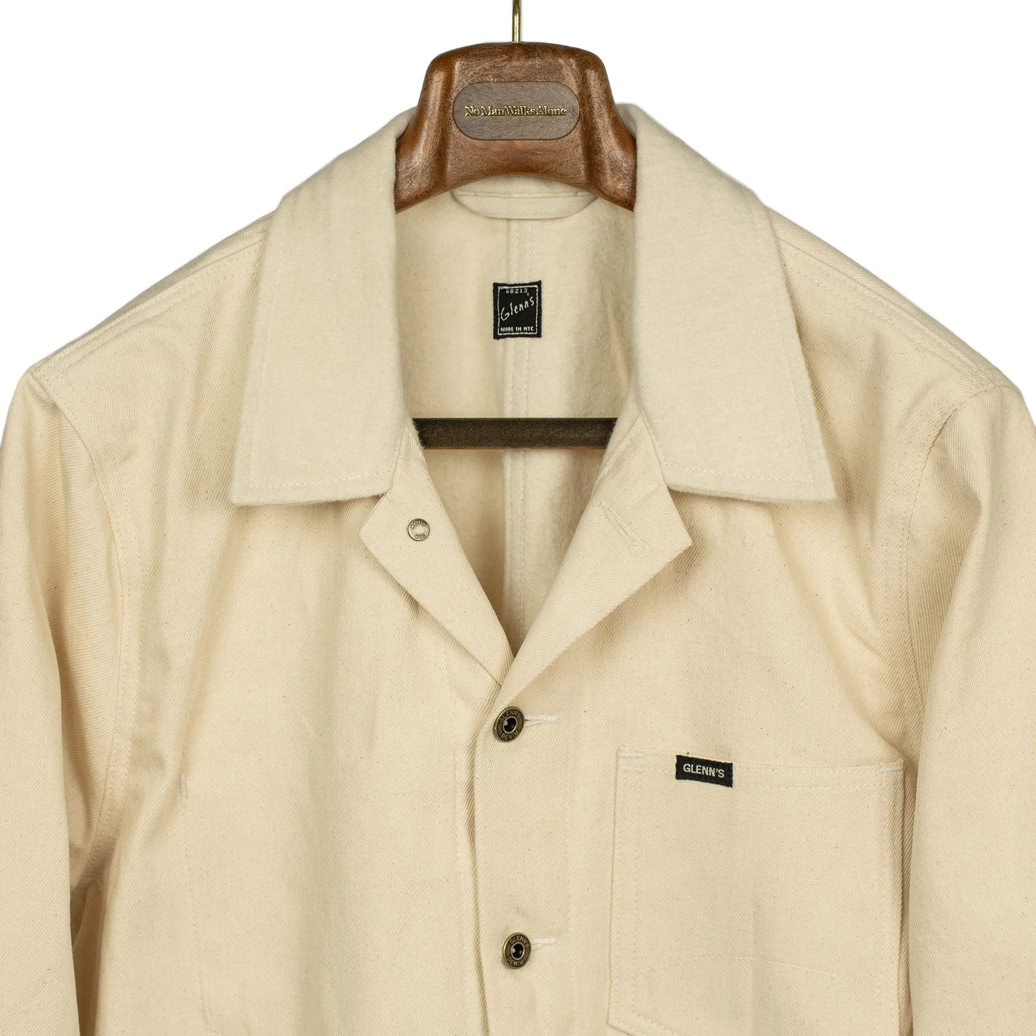 Chore jacket in reversed cream brushed back cotton twill