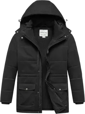Chrisuno Men's Big and Tall Winter Coat Insulated Military Parka Jacket Waterproof Fleece Lined Thickened Detachable Hood