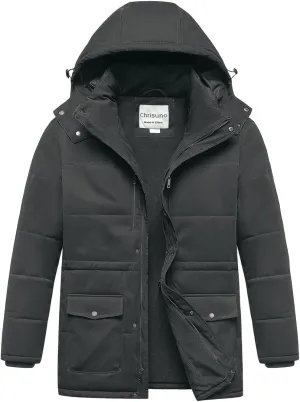 Chrisuno Men's Big and Tall Winter Coat Insulated Military Parka Jacket Waterproof Fleece Lined Thickened Detachable Hood