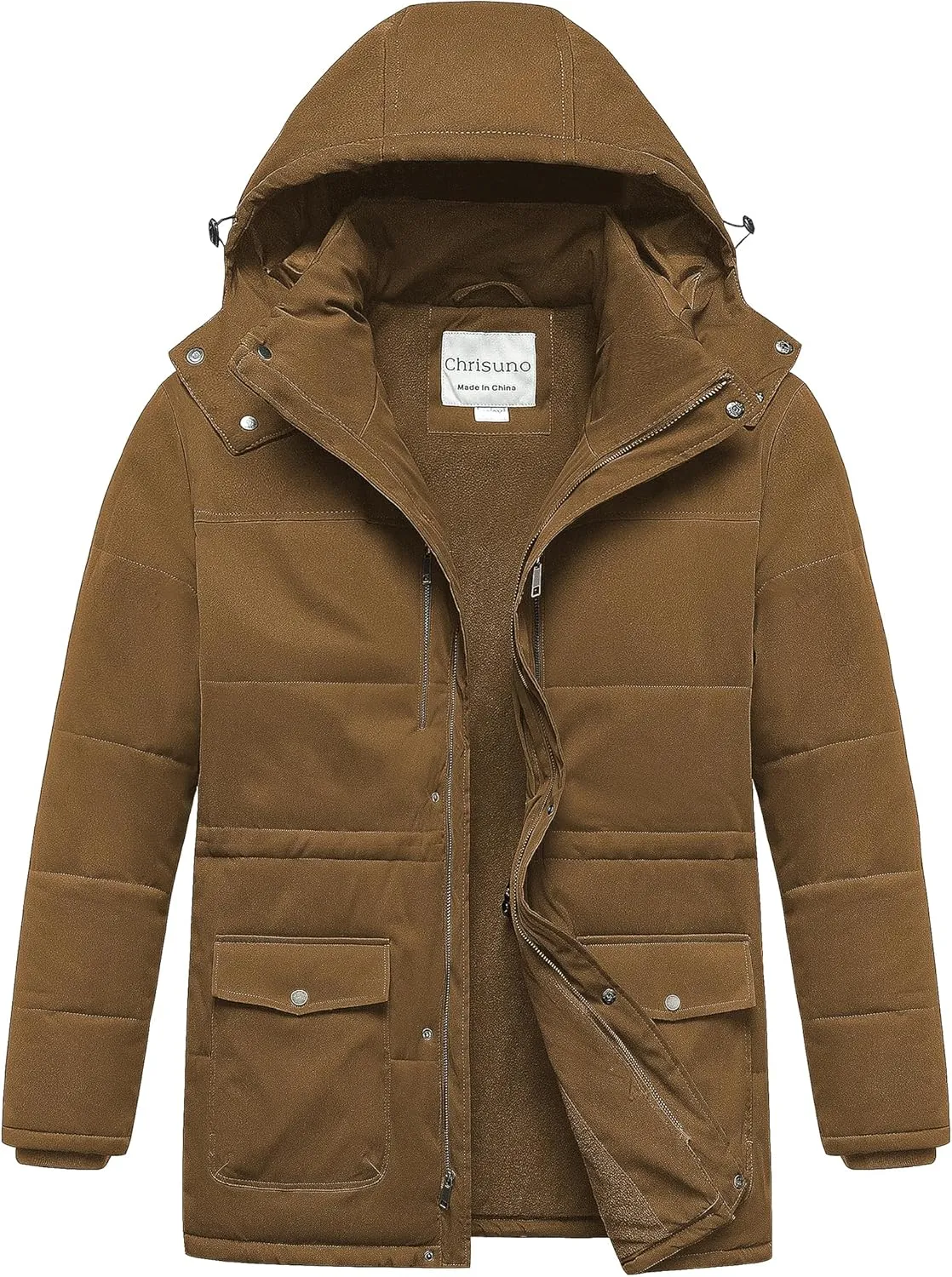 Chrisuno Men's Big and Tall Winter Coat Insulated Military Parka Jacket Waterproof Fleece Lined Thickened Detachable Hood