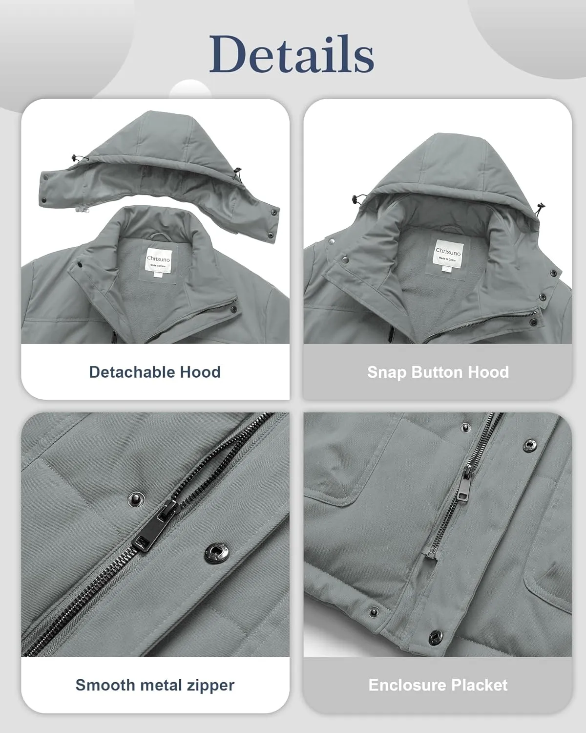 Chrisuno Men's Big and Tall Winter Coat Insulated Military Parka Jacket Waterproof Fleece Lined Thickened Detachable Hood