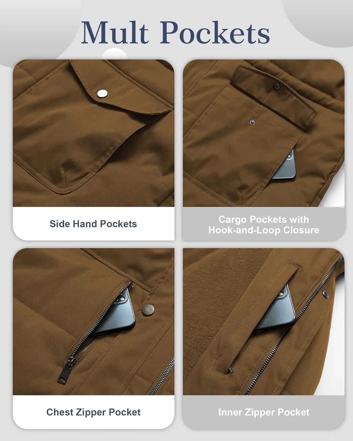 Chrisuno Men's Big and Tall Winter Coat Insulated Military Parka Jacket Waterproof Fleece Lined Thickened Detachable Hood