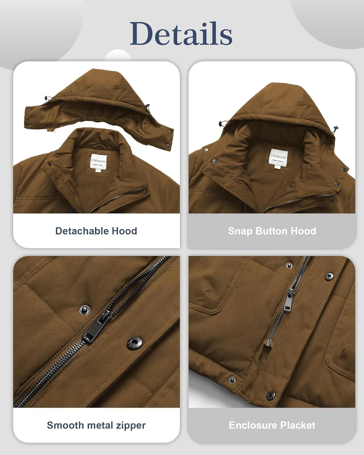 Chrisuno Men's Big and Tall Winter Coat Insulated Military Parka Jacket Waterproof Fleece Lined Thickened Detachable Hood