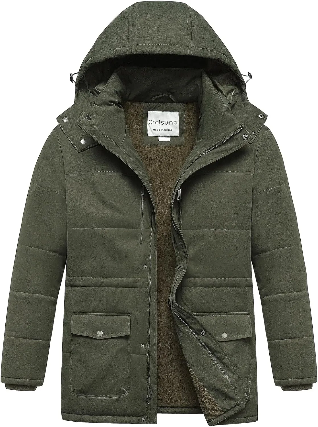Chrisuno Men's Big and Tall Winter Coat Insulated Military Parka Jacket Waterproof Fleece Lined Thickened Detachable Hood
