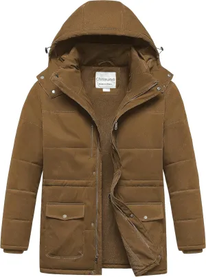 Chrisuno Men's Big and Tall Winter Coat Insulated Military Parka Jacket Waterproof Fleece Lined Thickened Detachable Hood