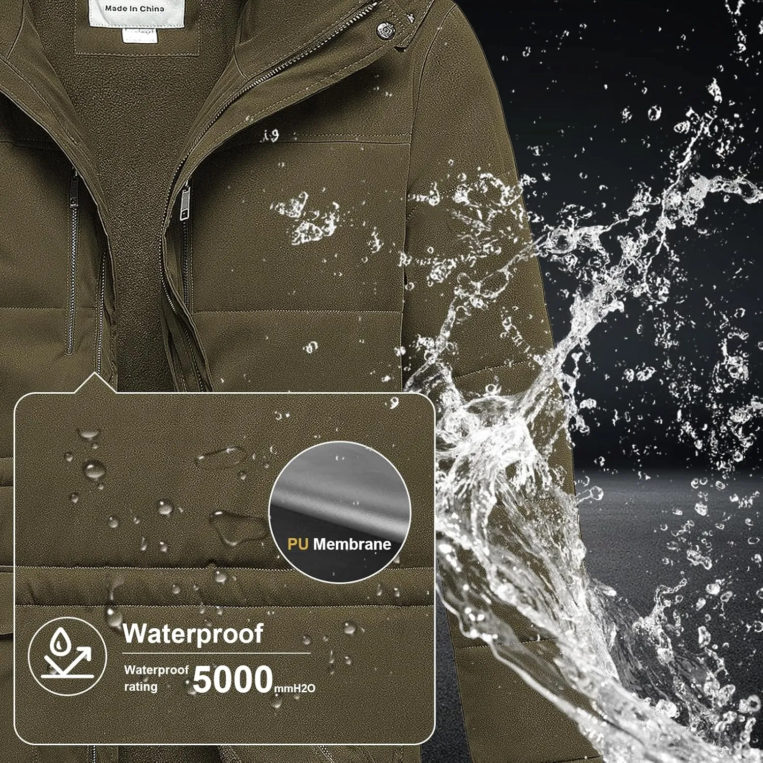 Chrisuno Men's Big and Tall Winter Coat Insulated Military Parka Jacket Waterproof Fleece Lined Thickened Detachable Hood