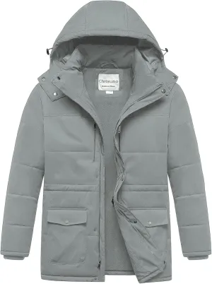 Chrisuno Men's Big and Tall Winter Coat Insulated Military Parka Jacket Waterproof Fleece Lined Thickened Detachable Hood