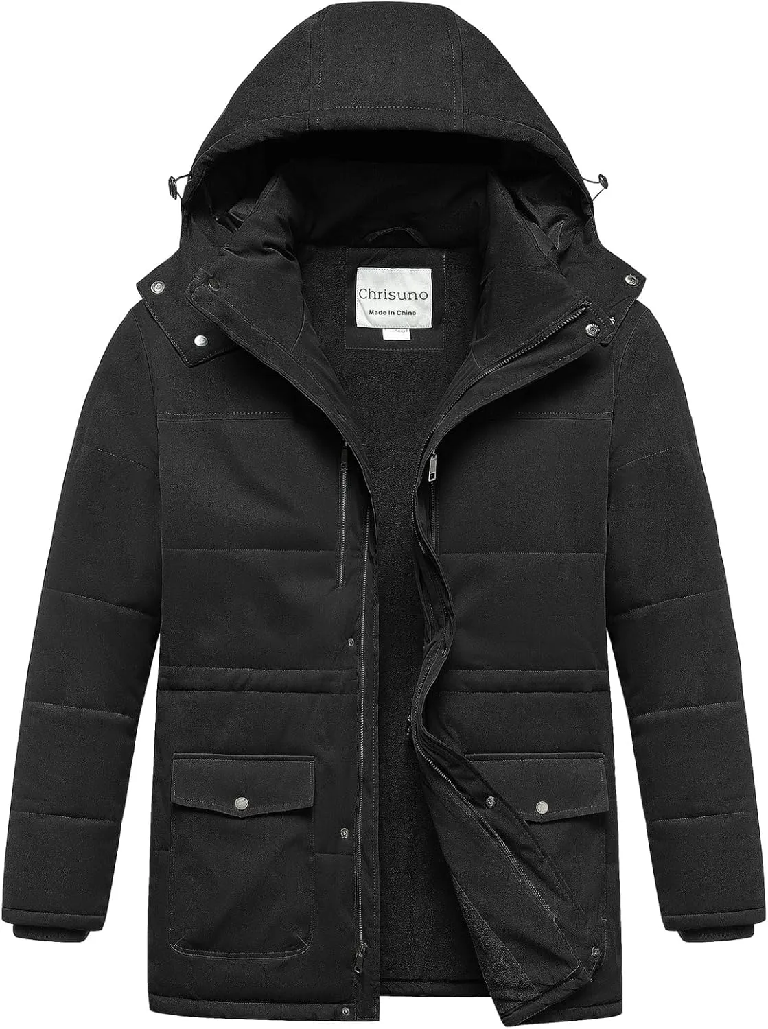 Chrisuno Men's Big and Tall Winter Coat Insulated Military Parka Jacket Waterproof Fleece Lined Thickened Detachable Hood