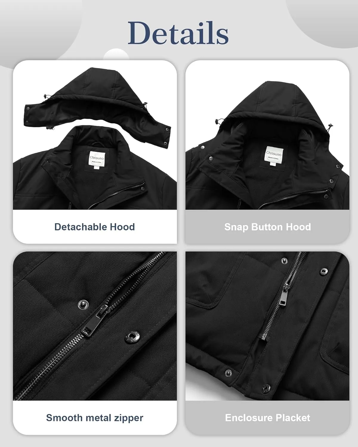 Chrisuno Men's Big and Tall Winter Coat Insulated Military Parka Jacket Waterproof Fleece Lined Thickened Detachable Hood
