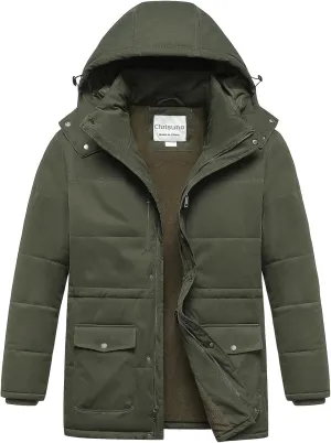 Chrisuno Men's Big and Tall Winter Coat Insulated Military Parka Jacket Waterproof Fleece Lined Thickened Detachable Hood