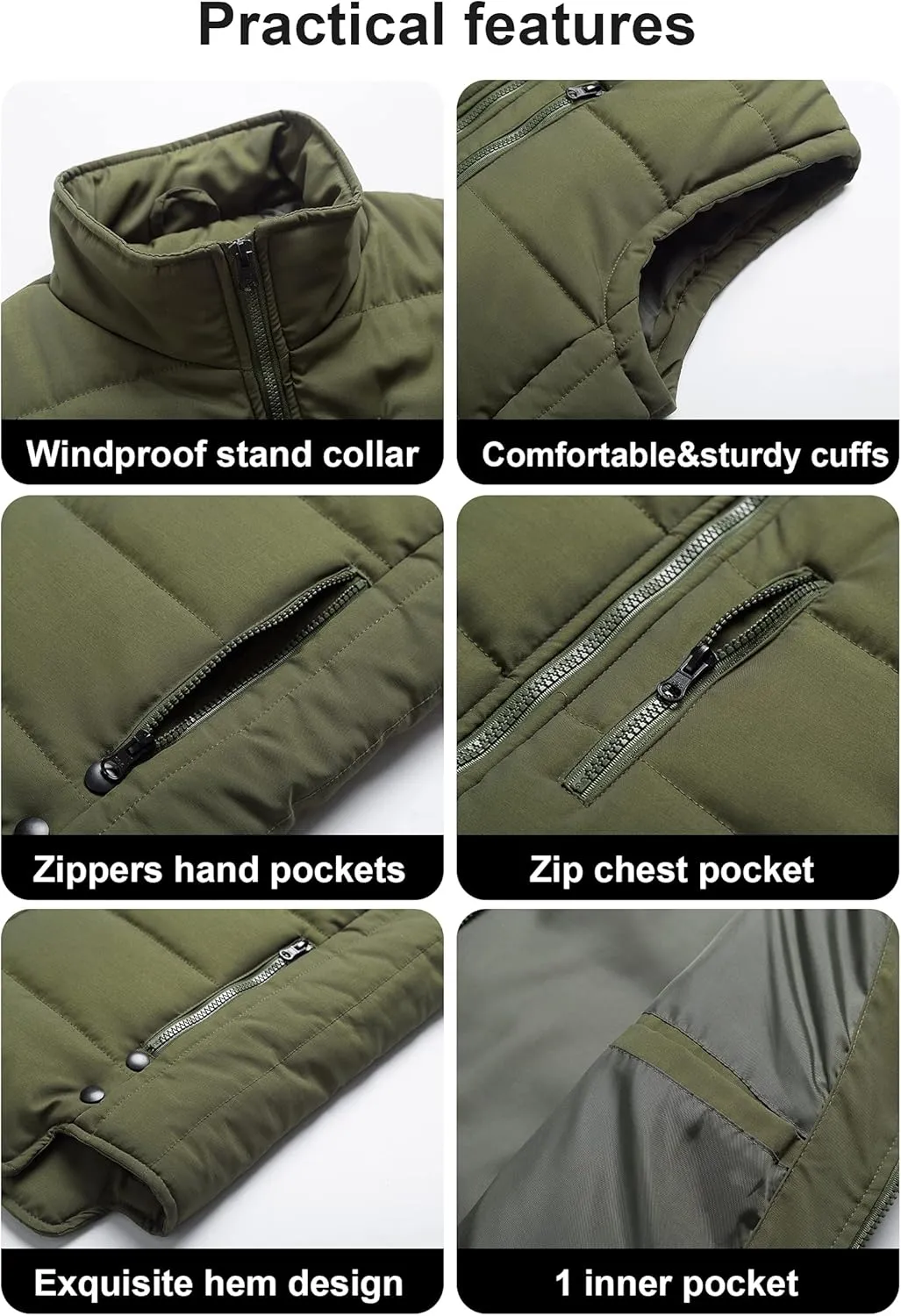 Chrisuno Men's Lightweight Winter Puffer Ski Vest Jacket Packable Outerwear
