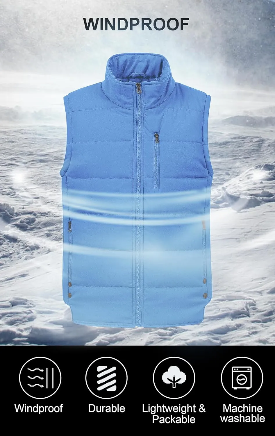Chrisuno Men's Lightweight Winter Puffer Ski Vest Jacket Packable Outerwear