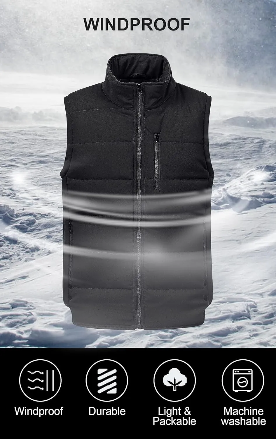 Chrisuno Men's Lightweight Winter Puffer Ski Vest Jacket Packable Outerwear
