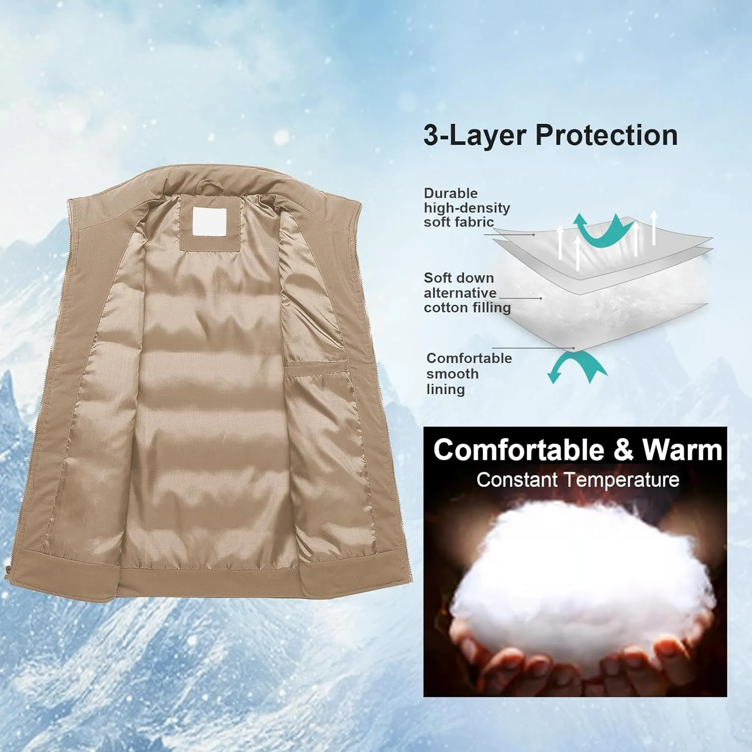 Chrisuno Men's Lightweight Winter Puffer Ski Vest Jacket Packable Outerwear