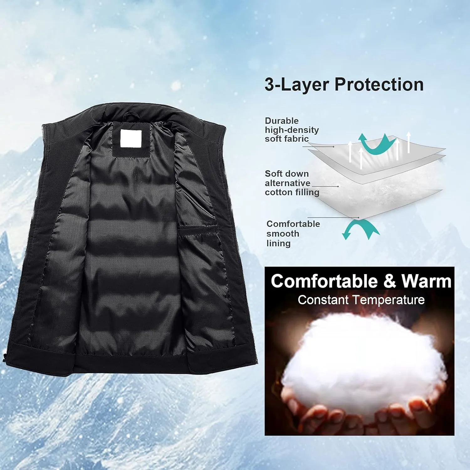 Chrisuno Men's Lightweight Winter Puffer Ski Vest Jacket Packable Outerwear