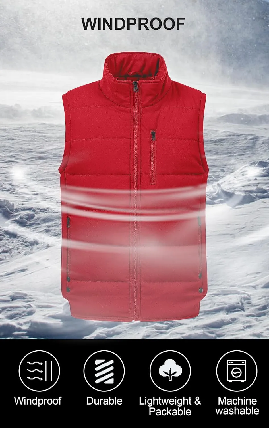 Chrisuno Men's Lightweight Winter Puffer Ski Vest Jacket Packable Outerwear