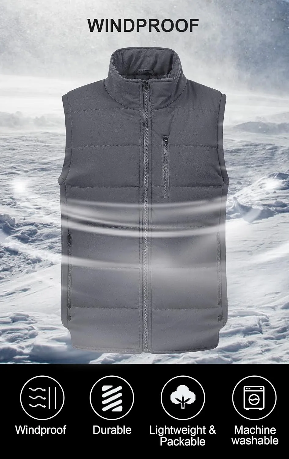 Chrisuno Men's Lightweight Winter Puffer Ski Vest Jacket Packable Outerwear