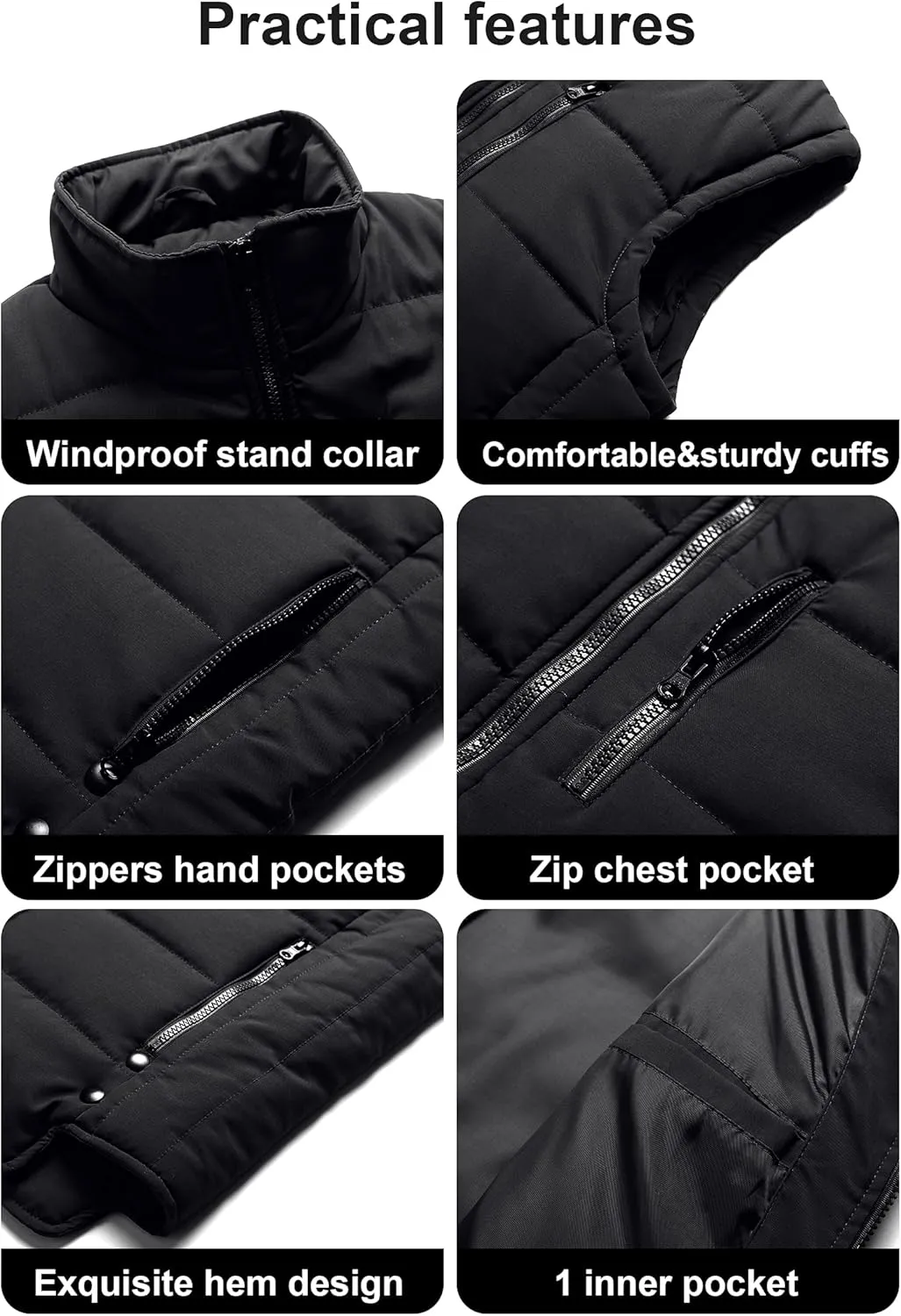 Chrisuno Men's Lightweight Winter Puffer Ski Vest Jacket Packable Outerwear