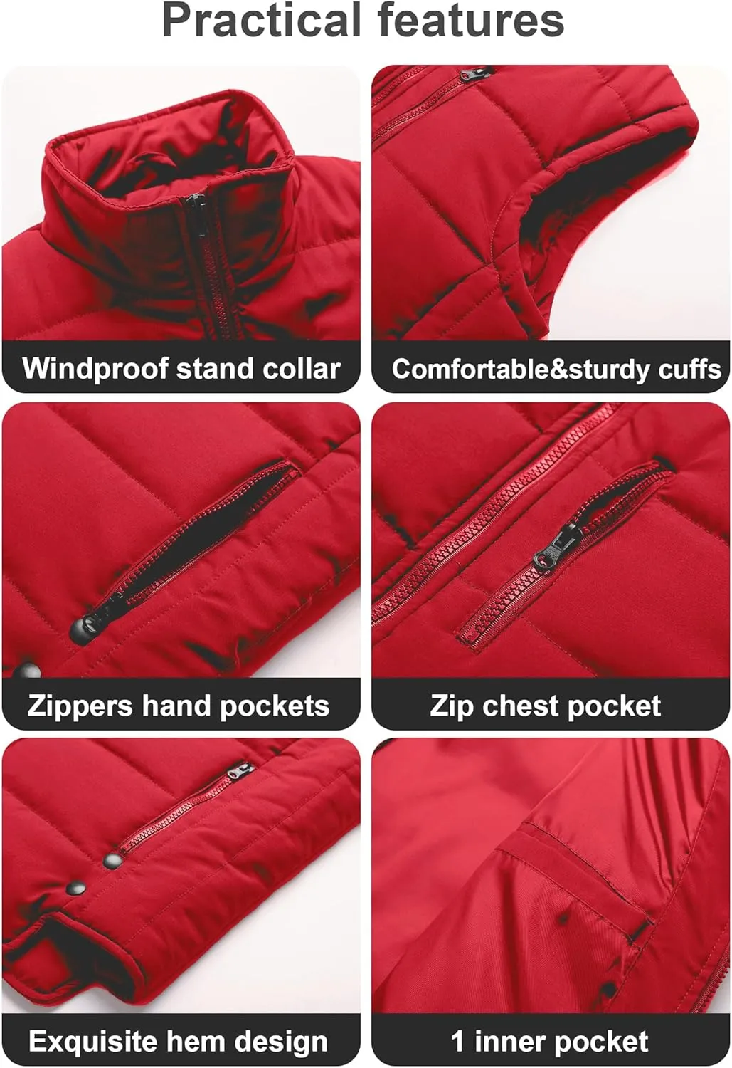 Chrisuno Men's Lightweight Winter Puffer Ski Vest Jacket Packable Outerwear