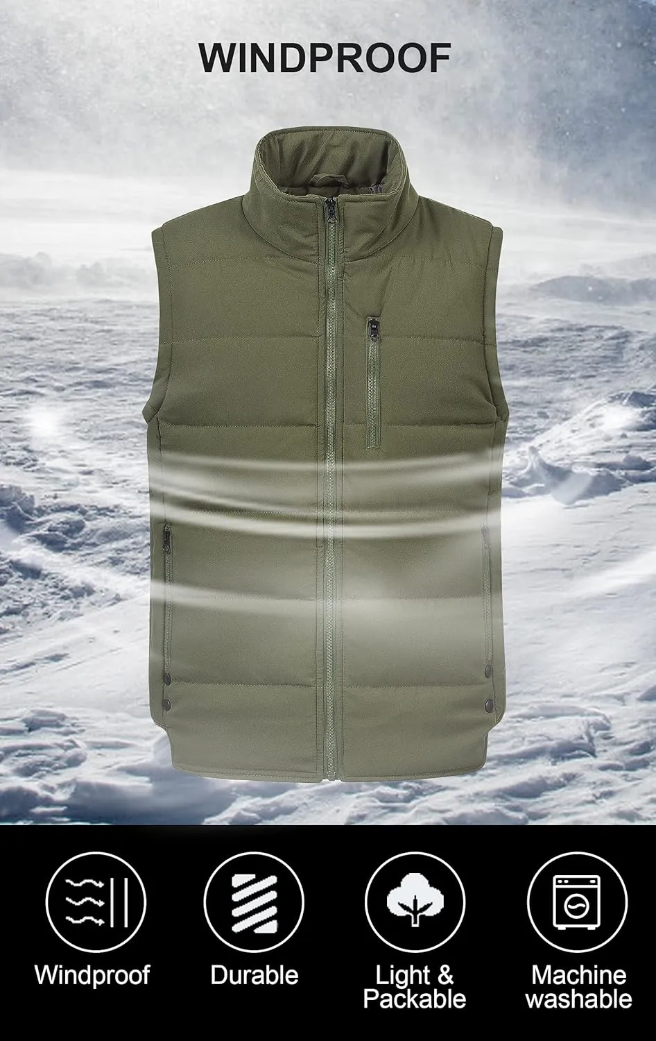 Chrisuno Men's Lightweight Winter Puffer Ski Vest Jacket Packable Outerwear