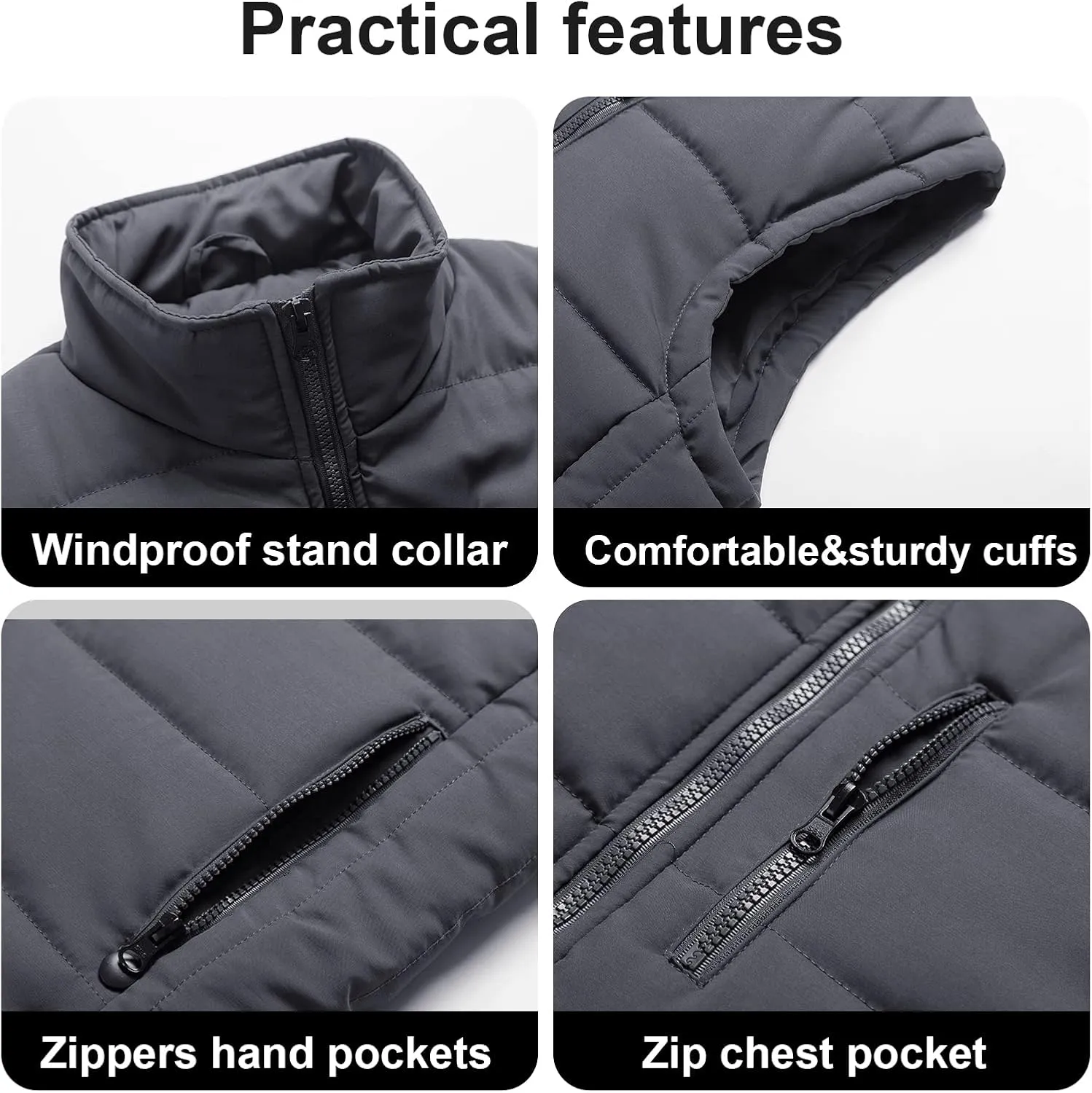 Chrisuno Men's Lightweight Winter Puffer Ski Vest Jacket Packable Outerwear