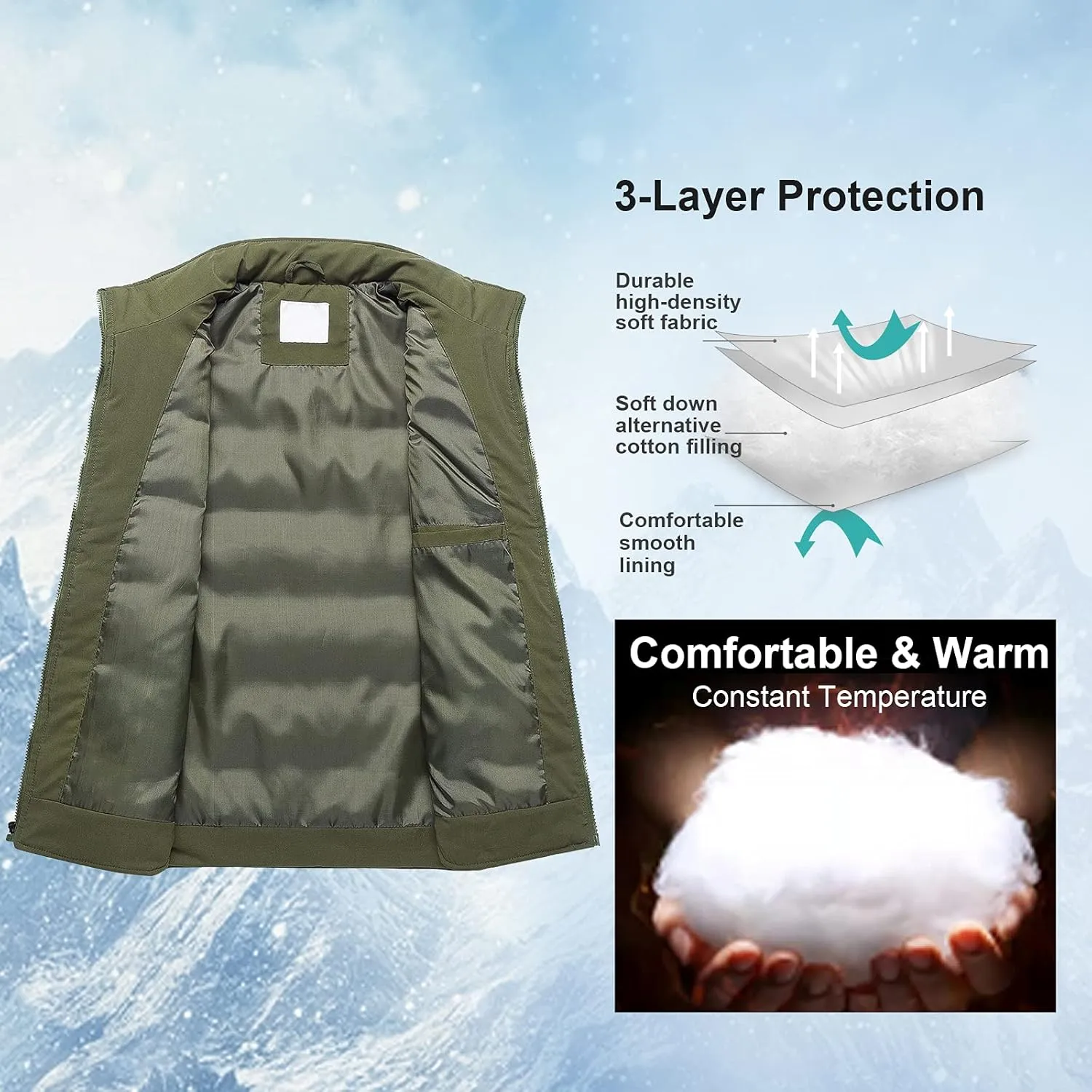 Chrisuno Men's Lightweight Winter Puffer Ski Vest Jacket Packable Outerwear