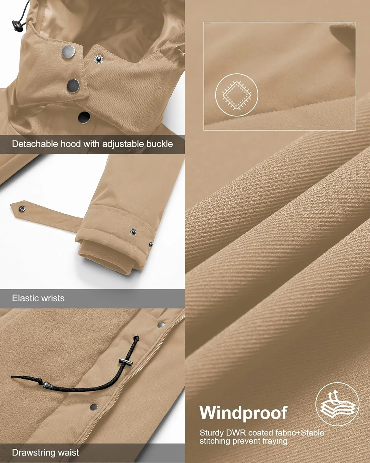 Chrisuno Women's Plus Size Winter Coat Insulated Military Parka Jacket Waterproof Fleece Lined Thickened Detachable Hood