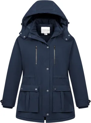 Chrisuno Women's Plus Size Winter Coat Insulated Military Parka Jacket Waterproof Fleece Lined Thickened Detachable Hood