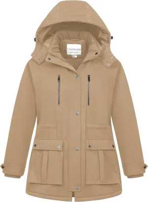 Chrisuno Women's Plus Size Winter Coat Insulated Military Parka Jacket Waterproof Fleece Lined Thickened Detachable Hood