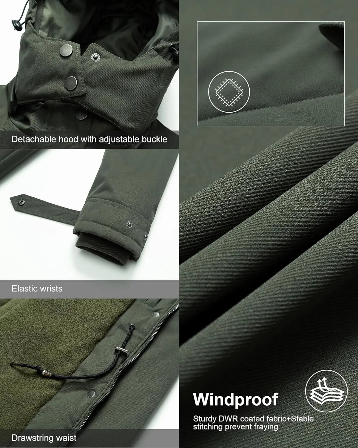 Chrisuno Women's Plus Size Winter Coat Insulated Military Parka Jacket Waterproof Fleece Lined Thickened Detachable Hood