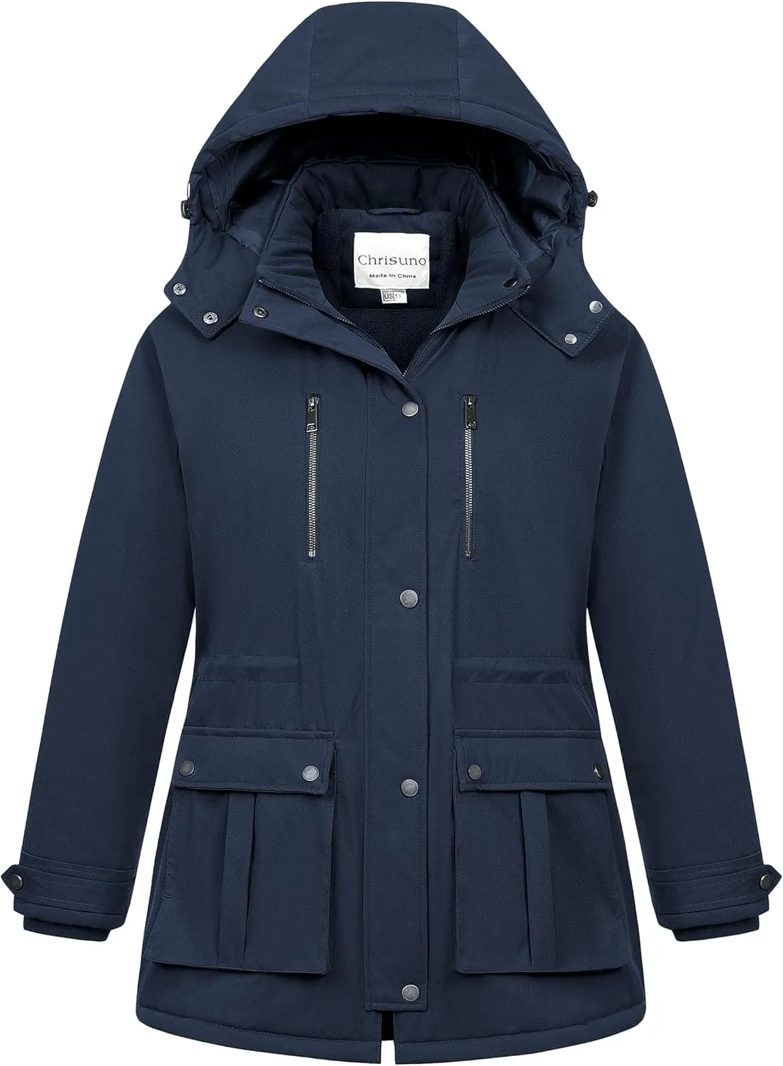 Chrisuno Women's Plus Size Winter Coat Insulated Military Parka Jacket Waterproof Fleece Lined Thickened Detachable Hood