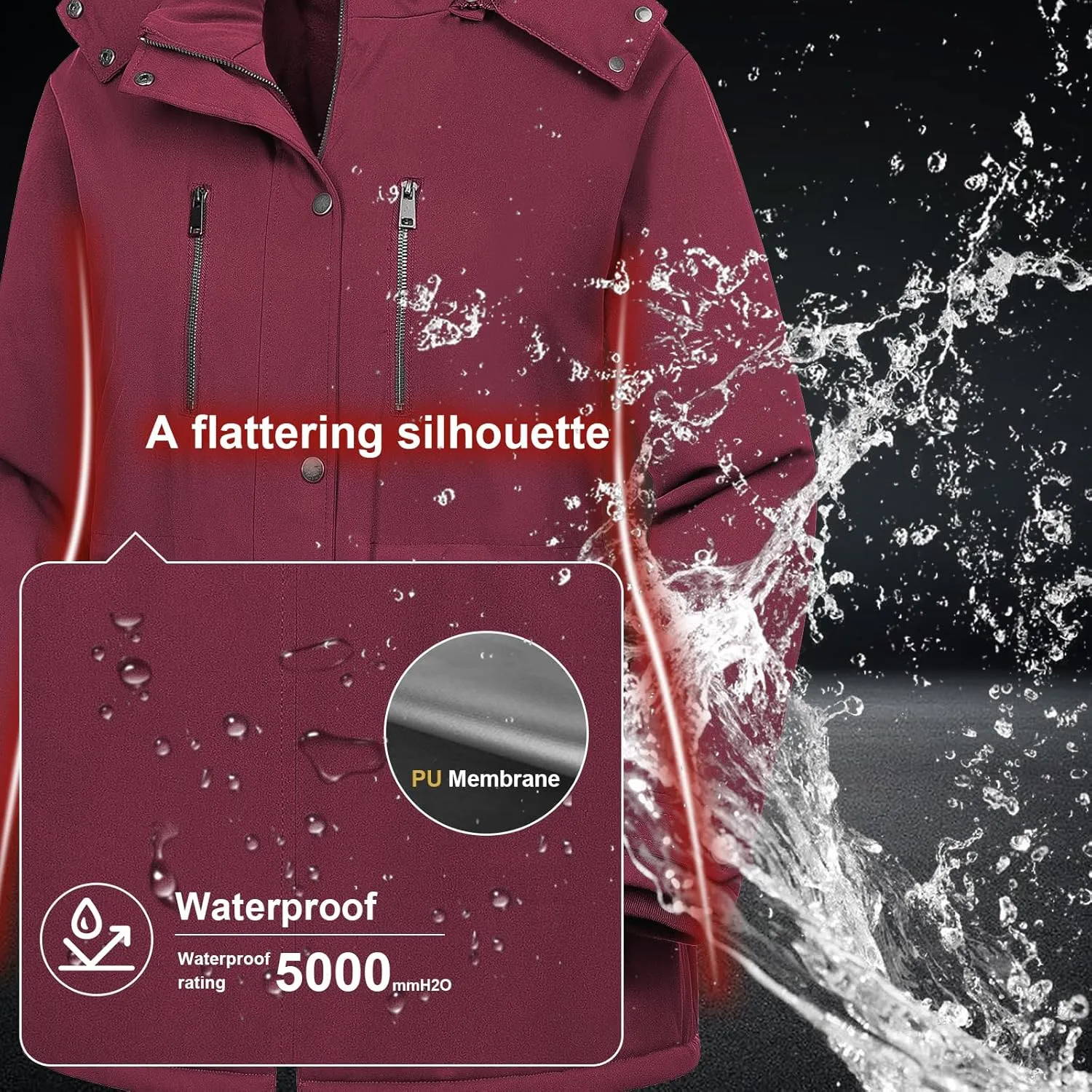 Chrisuno Women's Plus Size Winter Coat Insulated Military Parka Jacket Waterproof Fleece Lined Thickened Detachable Hood